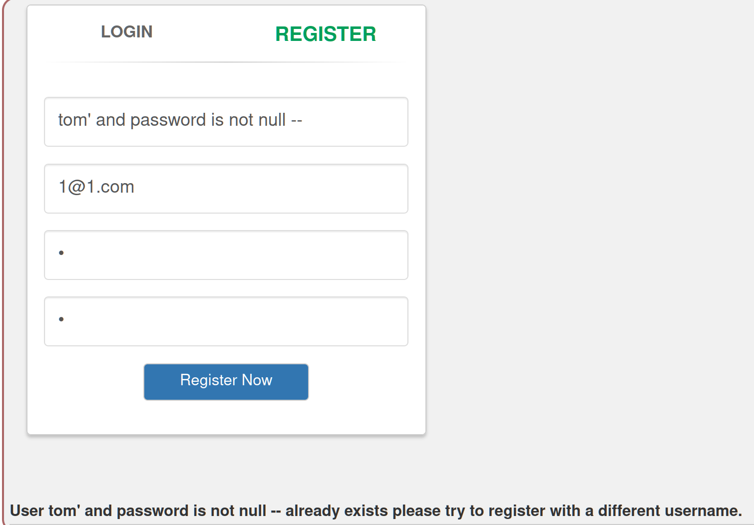 password exist